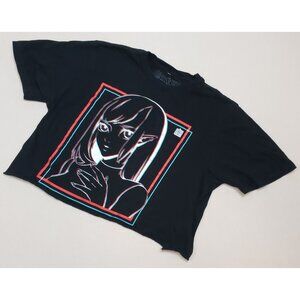 Hot Topic Anime Elf Girl Square Apple Studios Cropped Black T-Shirt Sz M